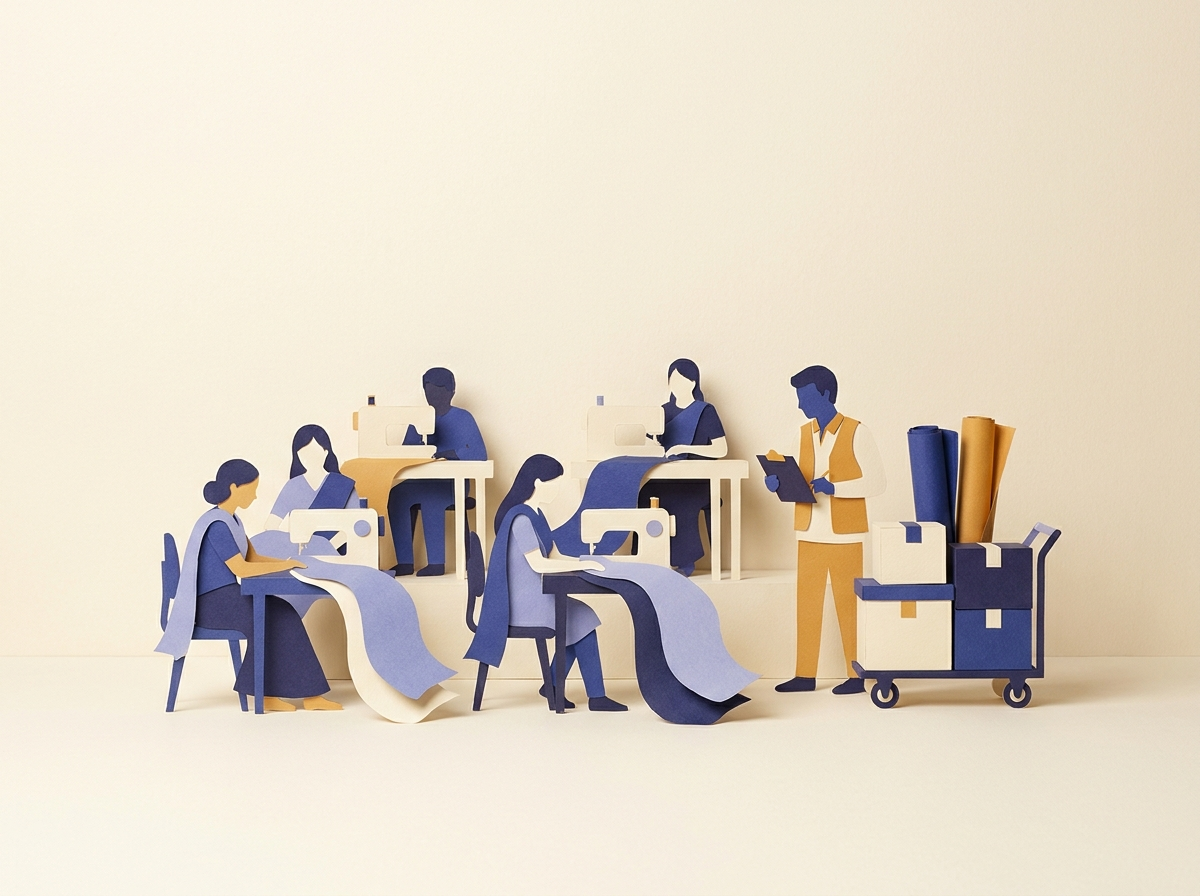 Papercraft garment factory floor