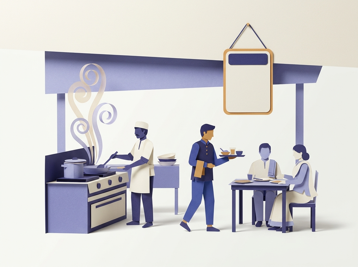 Papercraft restaurant kitchen and dining